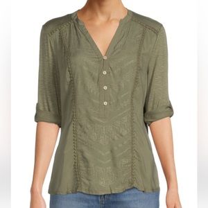 Democracy Olive Green Top XL, With Button Details.